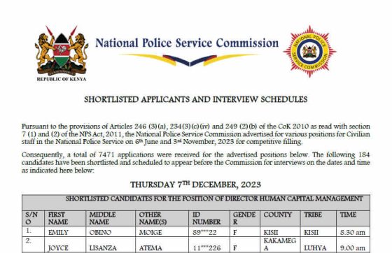 NPSC_Shortlisted Applicants & Interview Schedules 2023