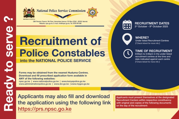 Applicants may also fill and download the application using the following link (https://prs.npsc.go.ke)